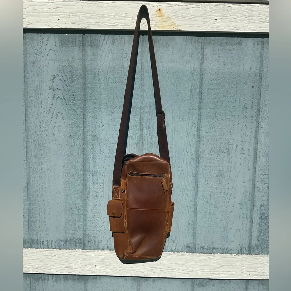 Volunteer Brown Men's Crossbody Bag Leather Business Casual Satchel EUC